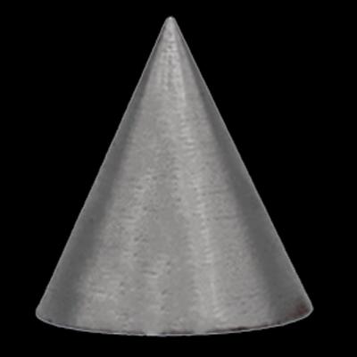 1" (25.40mm) tall x 1" (25.40mm) diameter base. North at tip, South at base. N50 Rare Earth Neodymium Cone Magnet, Nickel Plated. 