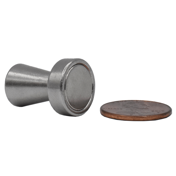 Magnetic push pin for holding papers and lightweight objects
