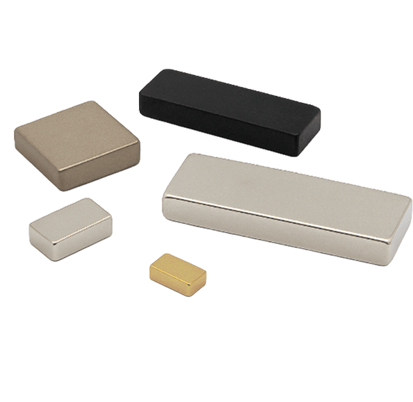 Several magnets indicating different coatings for magnets.