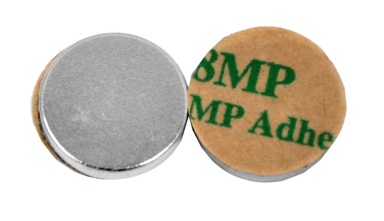 SuperMagnetMan Peel and Stick Adhesive Neodymium Disc Magnet.  Used as sensor magnets, consumer electronics magnets and holding magnets.  Peel and Stick Adhesive neodymium disc magnets are strong rare earth neodymium magnet and extra holding provided by the peel and stick adhesive.