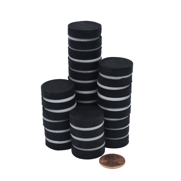 SuperMagnetMan Rubber Coated Neodymium Disc Magnet.  Used as holding magnets, sensor magnets, consumer electronics magnets.  Rubber coated disc magnets are strong rare earth neodymium magnets also used as automotive magnets.  Rubber coated magnets provide great holding strength.